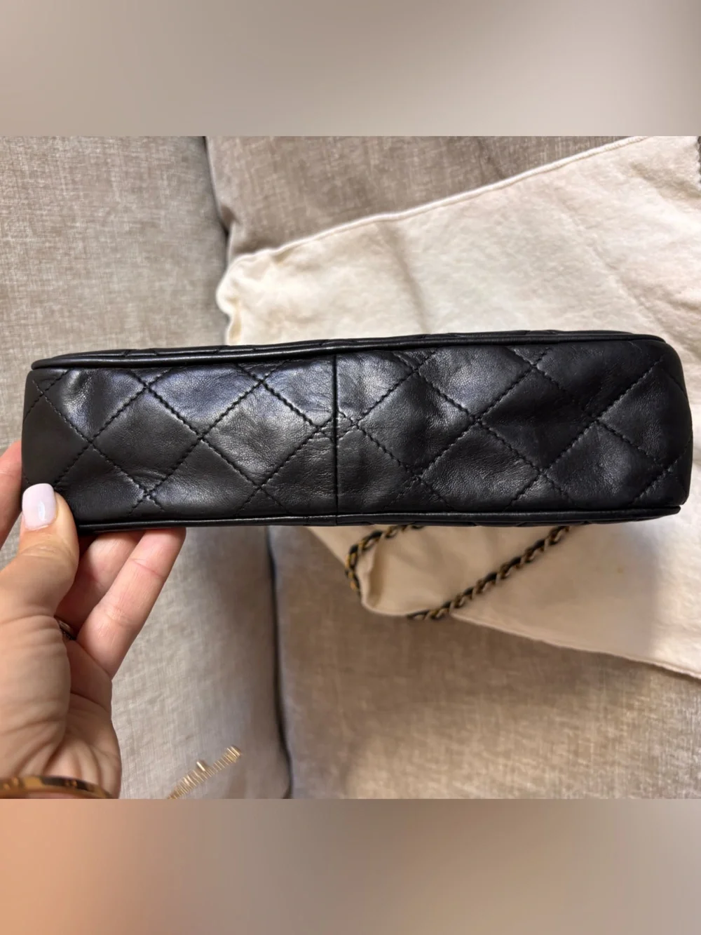 Authentic CHANEL vintage black lambskin tassel camera bag